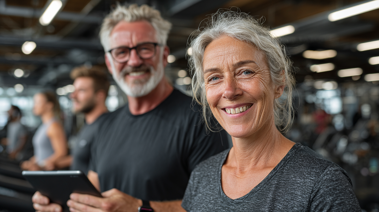 Група людей старшого віку радіє своїм досягненням після тренування